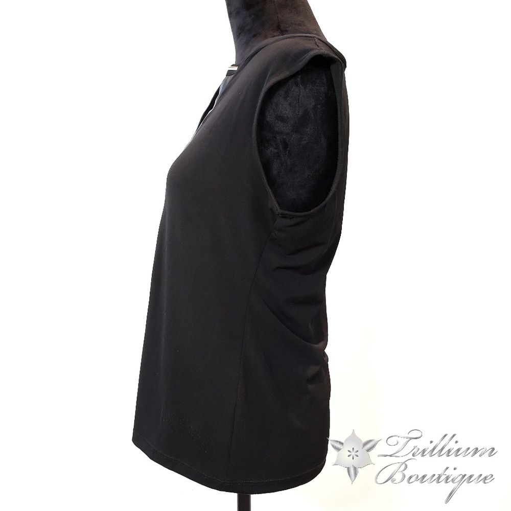Calvin Klein Faux Leather Strip Keyhole Blouse - Picture 7 of 8